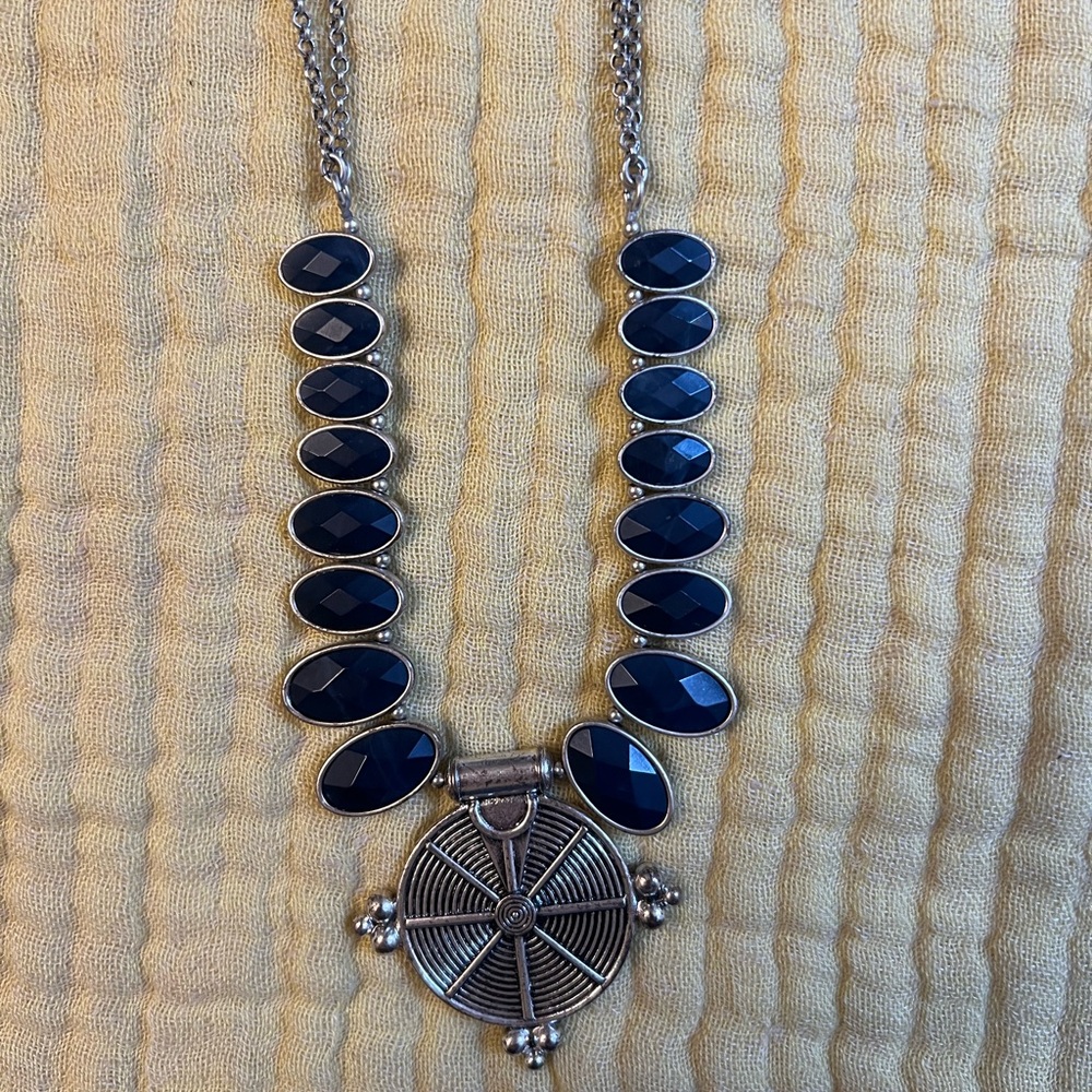 Navy and Silver Statement Necklace